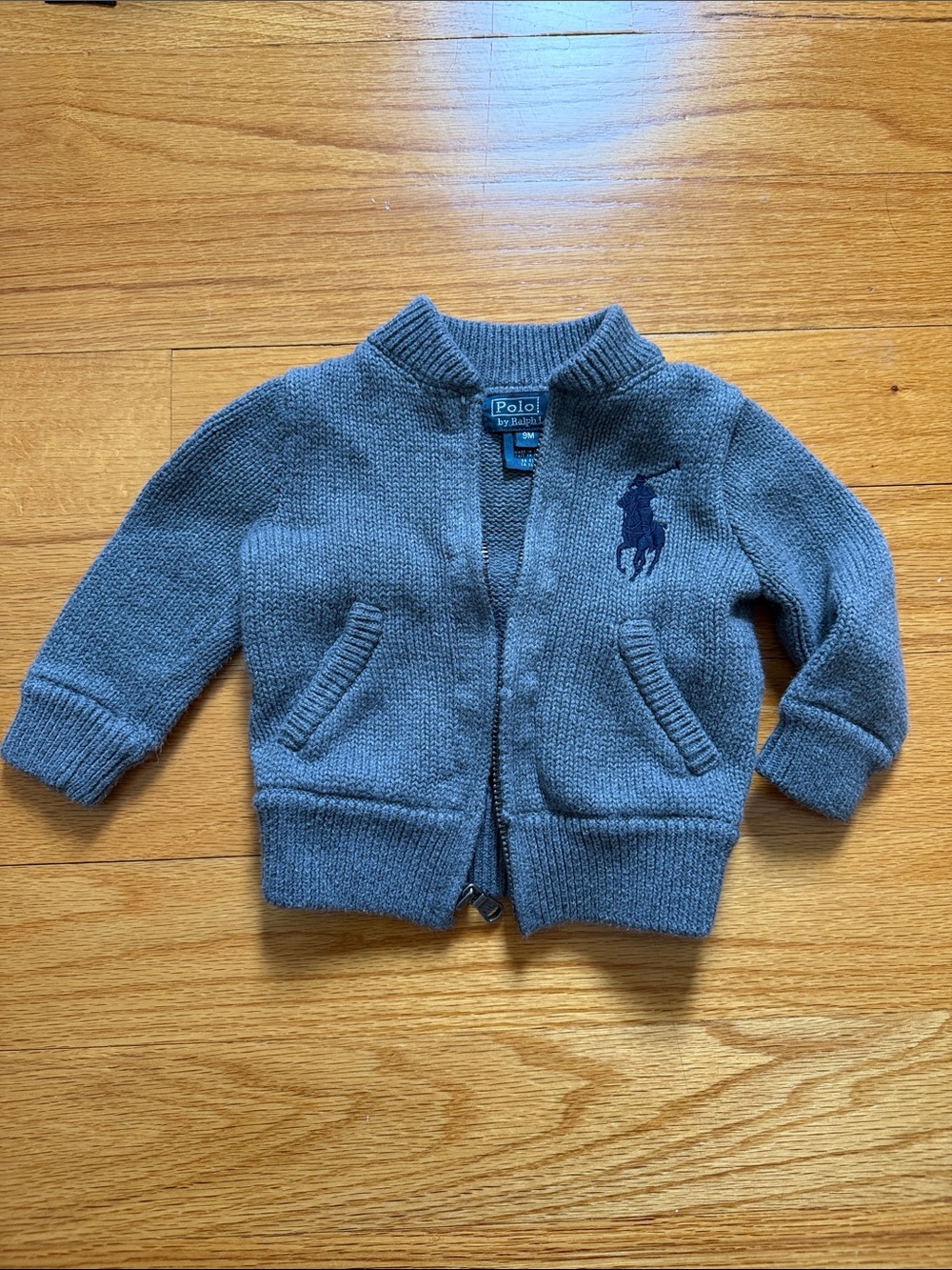 Polo by Ralph Lauren Blue-Gray Knit Zip Cardigan with Pony